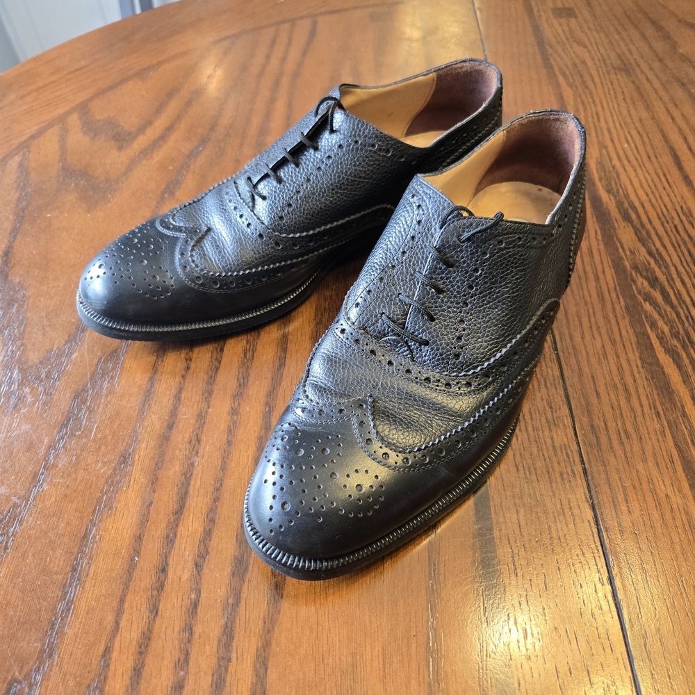Bally Black Leather Wingtip Brogue Oxfords